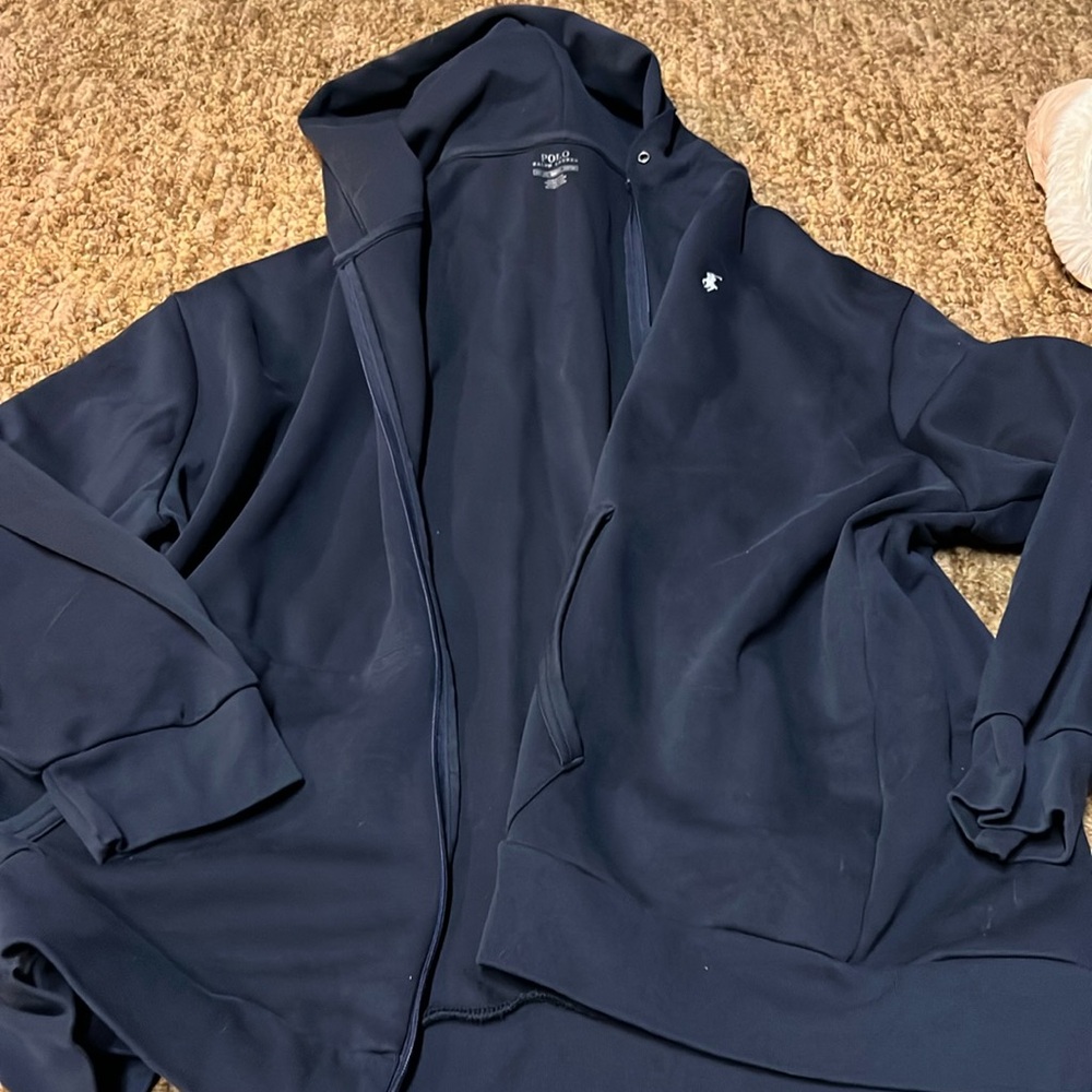 5X blue polo zip up with hood